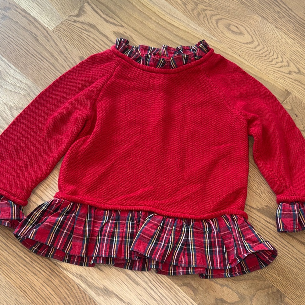 Vineyard Vines Red Plaid Ruffle Kids Sweater